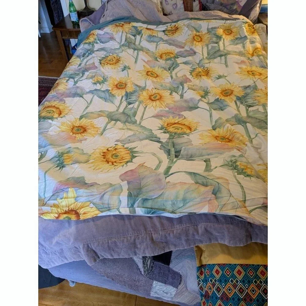 King Size Cotton Custom Duvet Comforted Cover Huge Mod Sunflowers print ~104x94